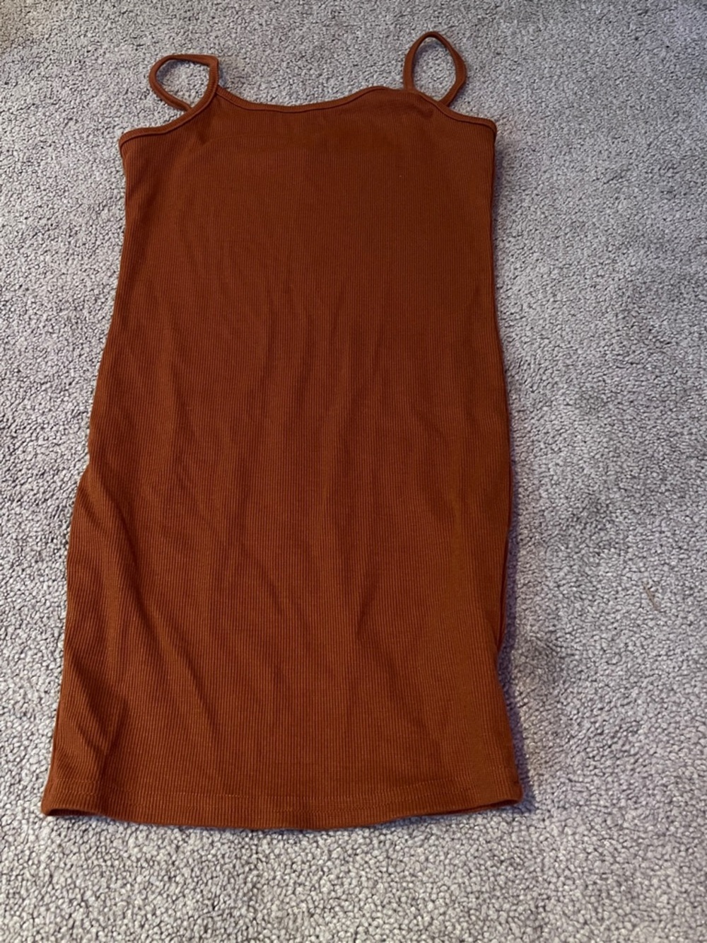 Ribbed Rust Brown Spaghetti Strap Bodycon Dress